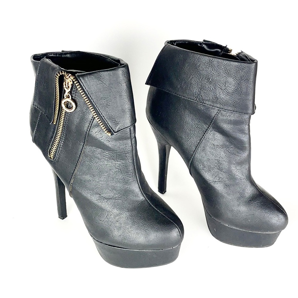 A.X.N.Y. | 🖤 Black Faux Leather Zip-Up Stiletto Platform Heels Ankle Boots - Picture 11 of 12